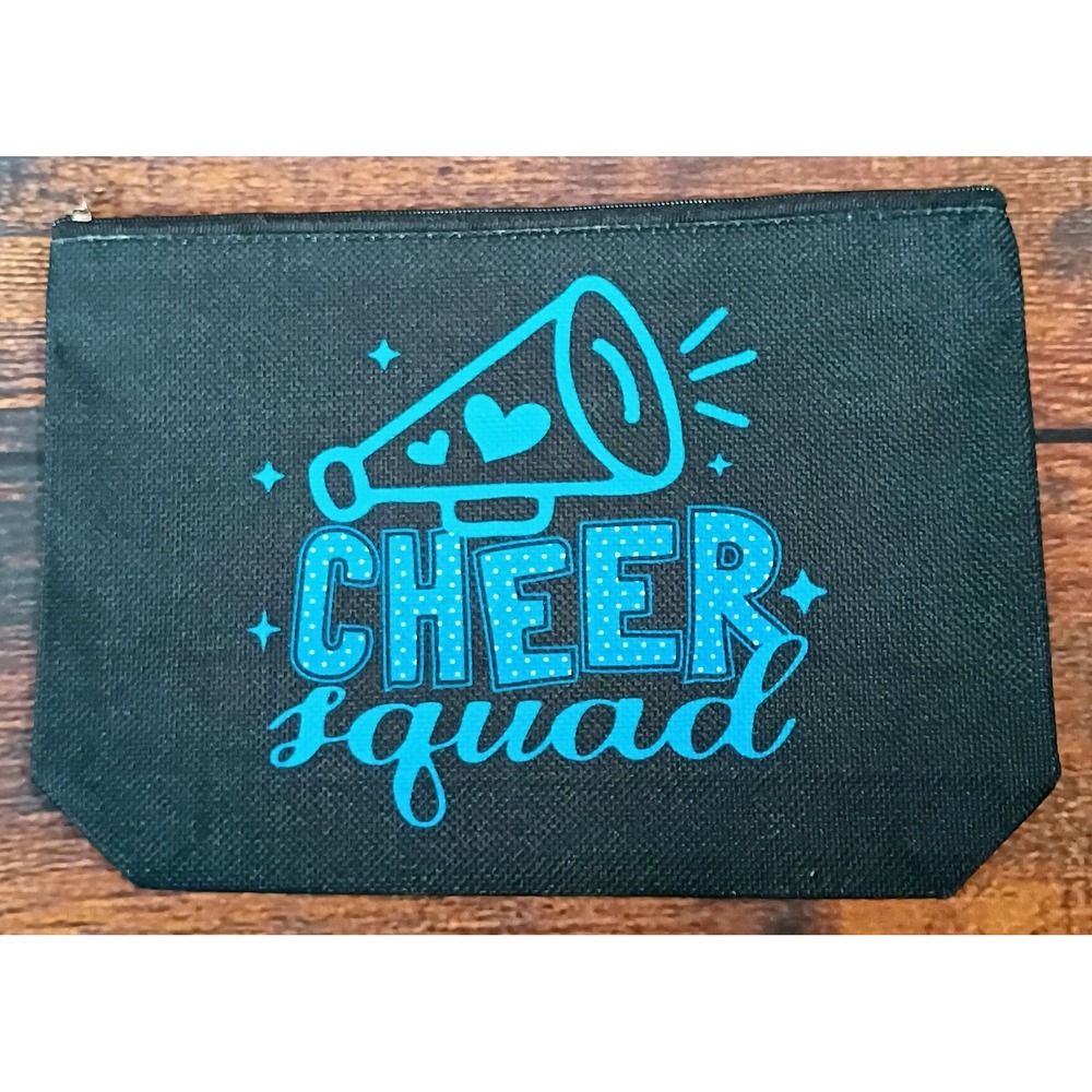 Cheer Squad Makeup Bag Black Canvas‎ Teal Cheerleading Zipper Pouch Accessory